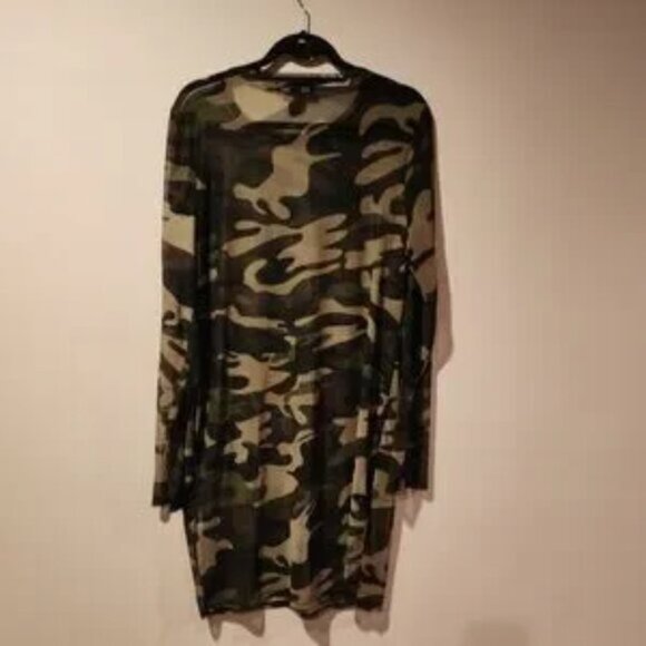 FOREVER 21+ swim cover-up green camo long sleeve sheer size 3X - Picture 3 of 4